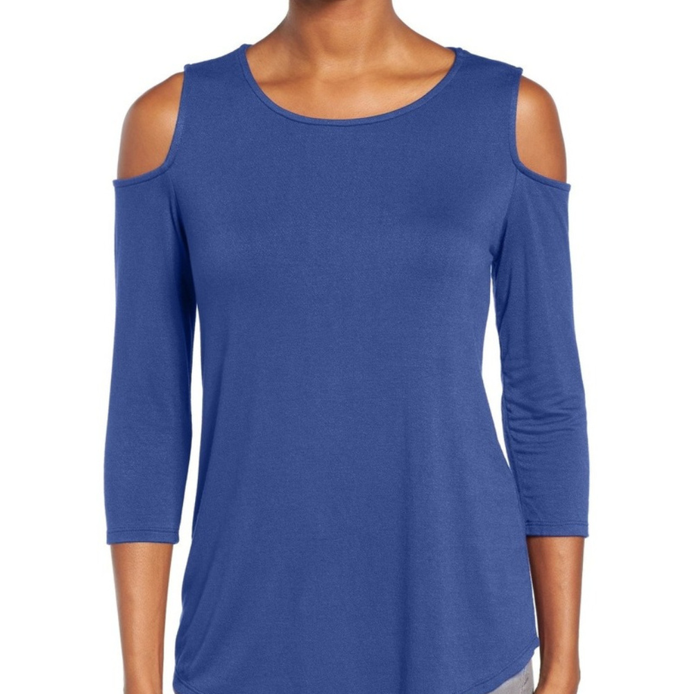 Halogen Cold Shoulder 3/4 Sleeve Blue Blouse NWT